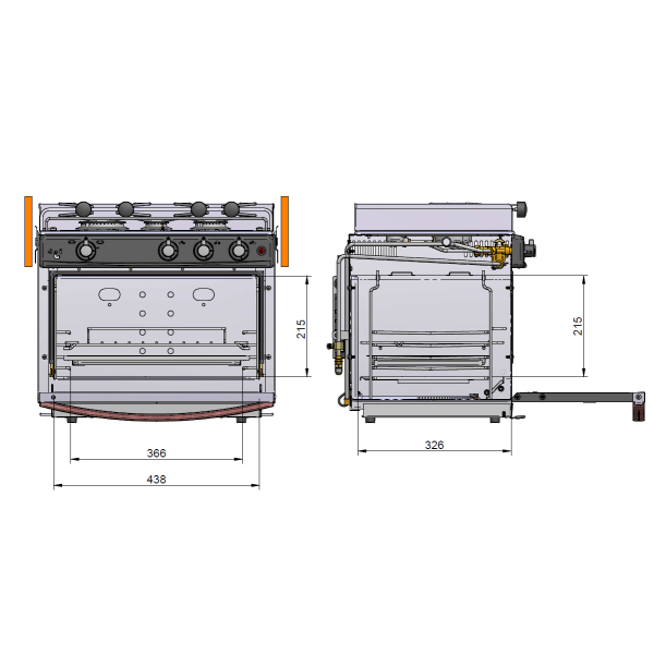 Eno, Spis med 2 brännare och ugn 25 liter, 1,75 kW - 2,5 kW, 1,8 kW, 30 mBar