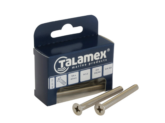 Talamex, Flad Skrue AISI 316, Philipskrue 589081 – Størrelse: M4x70, 6 Stk