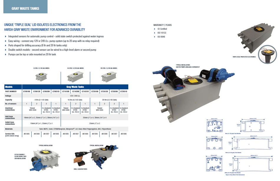 Whale, Avloppstank GT0810B GWT 8L 1 sensor
